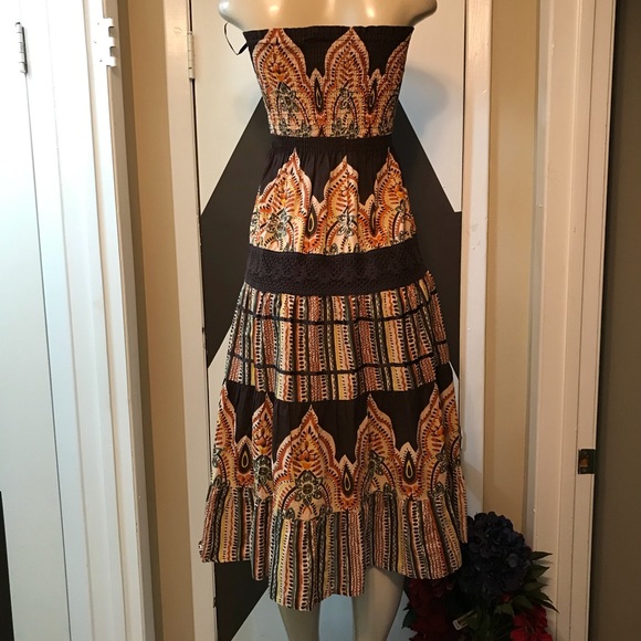 She,s cool brown multi midi 100% cotton dress. - Picture 7 of 8